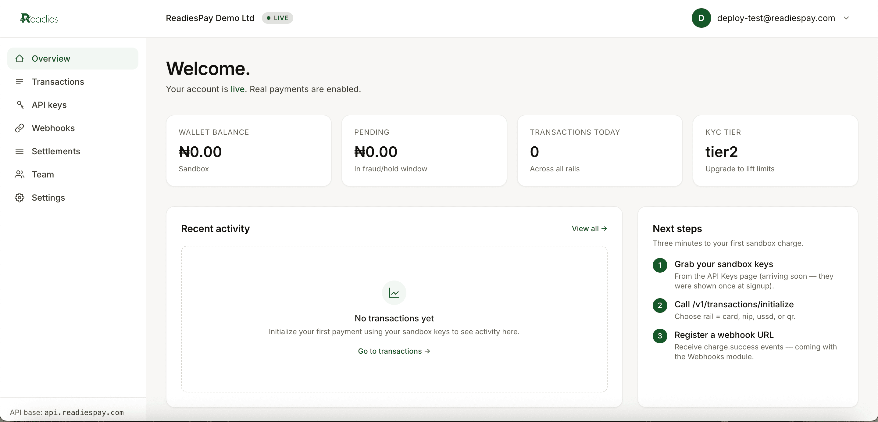 Readiespay Dashboard